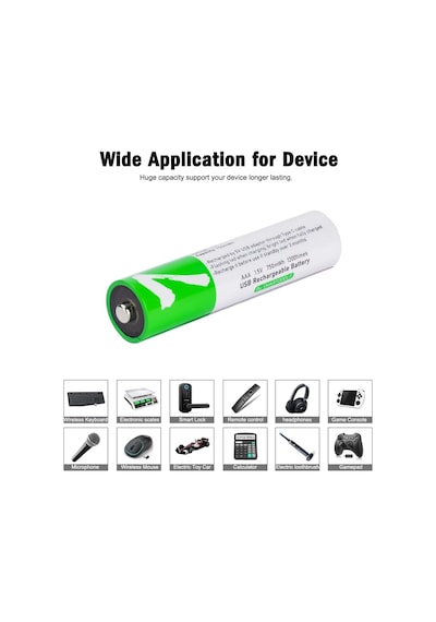 Usb Aaa Lityum İyon Şarj Edilebilir Pil, Yüksek Kapasiteli 1.5v 750mwh Şarj Edilebilir Aaa Pil,