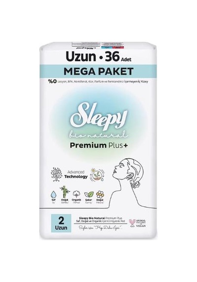 Sleepy Bio Natural Ped Premium Plus Uzun 36 Adet Mega Paket 8'li Paket