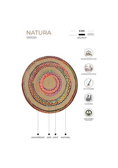 Natura El Dokuma Jüt Bohem Tarz Otantik Salon Oturma Odası Koridor Yatak Odası Natural Halı 00002a Multi
