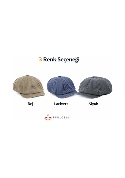 Perlotus Erkek İngiliz Kasket Şapka 8 Parça Yıkamalı Pamuk Kumaş Arka Lastikli Standart Beden BEJ
