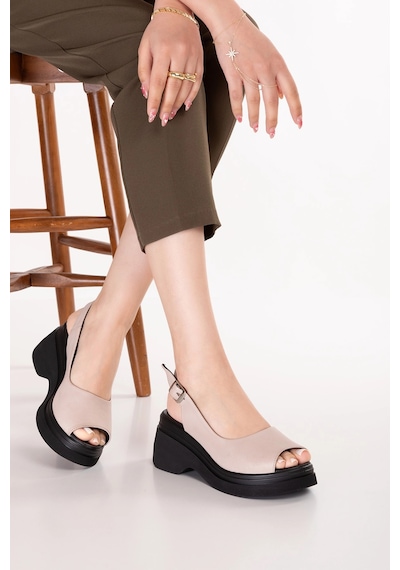 Gondol Hakiki Deri Platform Taban Sandalet Pkr.64003 Buz Gri