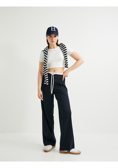 Koton Crop Tişört Kısa Kollu Bisiklet Yaka Fitilli Beyaz 4sak50234ek Beyaz