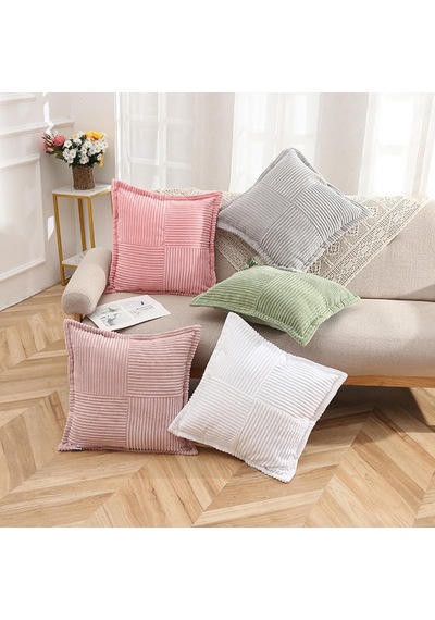 2'li Set Kadife Yastık Kılıfı 45x45 Cm, Yumuşak Dekoratif Yama İşi Yastık Kılıfları Izgara Kırlent Kılıfla Diğer