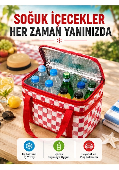 Alüminyum Folyo İç Yüzeyli Termos Çanta Kamp Plaj Market Ve Piknik Çantası Çr
