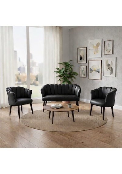 Papatya 2+1+1 Deri Kumaş Ofis & Büro İş Yeri Bekleme Koltuğu Takımı Ahşap Ayak - Siyah Papatya 2+1+1 Deri Kumaş Ofis & Büro İş Yeri Bekleme Koltuğu Takımı Ahşap Ayak - Siyah