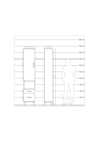Arges Dolap 3 Raflı 2 Çekmeceli Tek Askılı 44x30x221 Çam-çam Çam