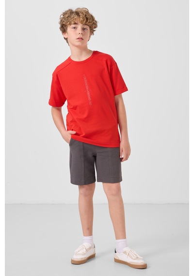 Tommylife Koyu Gri Pamuklu Yumuşak Dokulu Standart Fit Basic Erkek Çocuk Şort - 11289 Koyu Gri