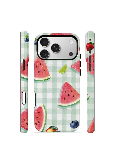 Apple iPhone Uyumlu 17 Pro Max Vorian Çift Katmanlı Magsafe Kılıf Watermelon Picnic Gingham