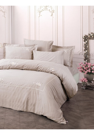 Cotton Box Nakışlı Saten Çift Kişilik Nevresim Takımı Alameda Lila
