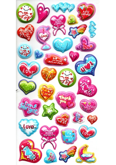 Sticker Kabartmalı Stiker Defter, Planlayıcı Etiket Limlra-017 - 17x9 Cm - Kalp Love