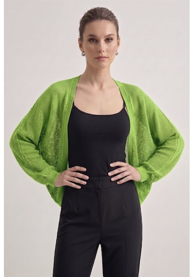 Neden Tekstil Premium Ajurlu İnce Triko Bolero Hırka - Yeşil