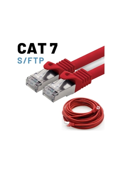 Irenis CAT7 Kablo S/FTP LSZH Ethernet Network Lan Ağ Kablosu 50 CM-Kırmızı