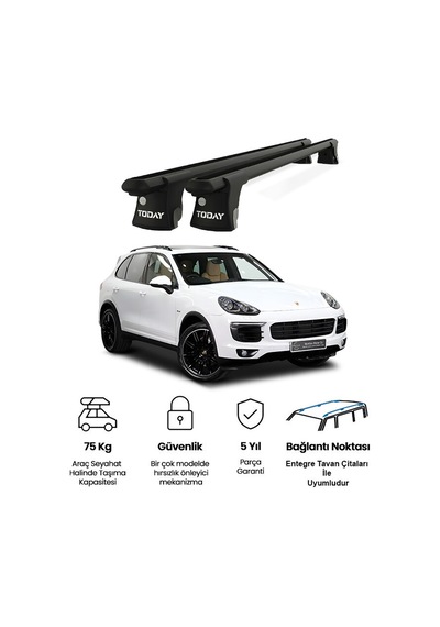 Trio-ı Porsche Cayenne 2010 Ve Sonrası Uyumlu Siyah Kilitli Ara Atkı 135cm Port Bagaj Tavan Barı