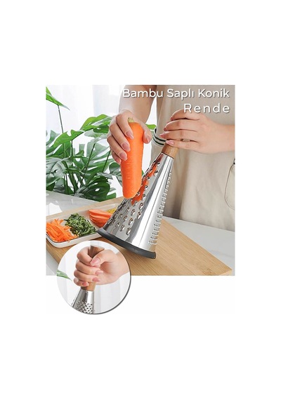 Bambu Saplı Konik Rende 3 Fonksiyonlu Doğrama - 27 Cm Çelik Diğer