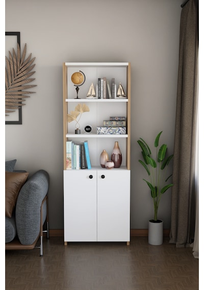 Kapaklı Çok Amaçlı Salon Dolabı 150x50x22 Cm Raflı Kitaplık Dekoratif Depolama Ünitesi Beyaz - Atlantik Çam Kapaklı Çok Amaçlı Salon Dolabı 150x50x22 Cm Raflı Kitaplık Dekoratif Depolama Ünitesi Beyaz - Atlantik Çam