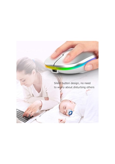 Led Işıklı Şarjlı Mouse 2.4ghz Usb Wireless Ve Bluetooth Lu Sessiz İos Uyumlu  Android Telefon Tablet Pc Tv Diğer