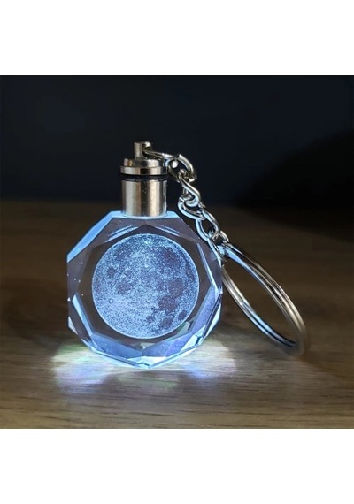 Dolunay Tasarımlı Işıklı Cam Küre - Kristal Anahtarlık Seti - Renk Değiştiren Gece Lambası Diğer