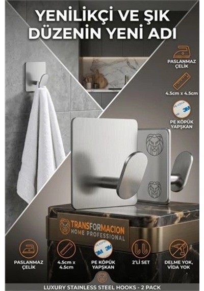 2'li Banyo Ve Mutfak Askı Seti - Sus304 Lazer Kesim Çelik Ultra Güçlü Yapışkanlı Askı 723140 50cm