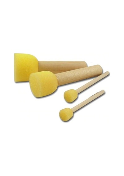 Sünger. Tampon Fırça. 4 Lü Set. Ponpon Fırça. Ahşap Saplı. Baskı