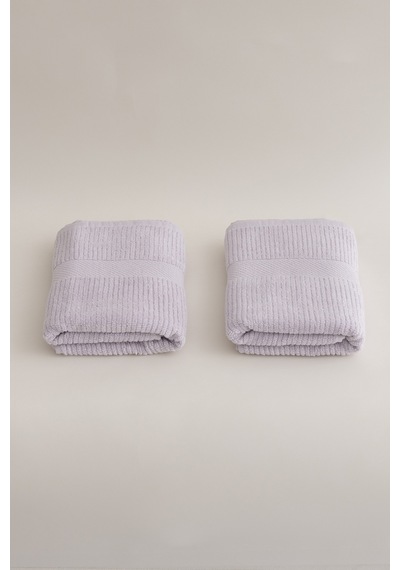 Ivory Lila Fitilli Mikro Fiber %100 Pamuk 2li Banyo Havlusu Seti Lila