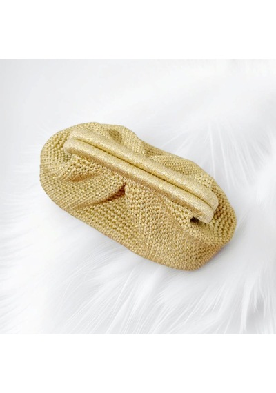 Embahandmade El Yapımı Simli Gold Clutch Çanta İç Astarlı Örgü Abiye Davet Çantası Metalik