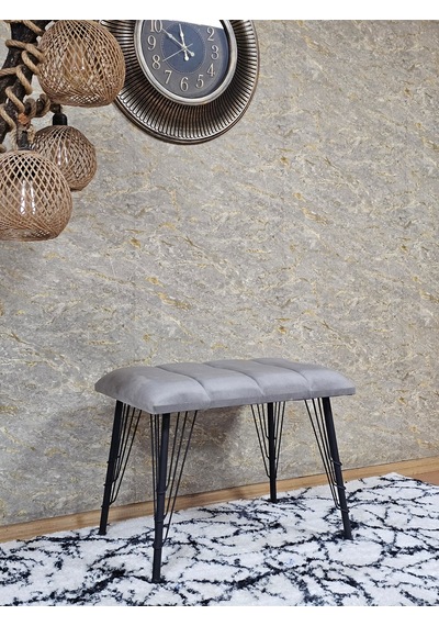 Zafir Metal Siyah Tel Ayaklı 60 Cm Puf Bench - Puf - Bench - Oturak - Mutfak Oturağı - Antre Oturağı Gri