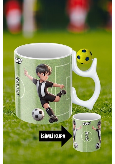 Sarı Lacivert Futbol Toplu Siyah Beyaz Forma Oyunculu Taraftar İsimli Baskılı Kupa Bardak Beyaz