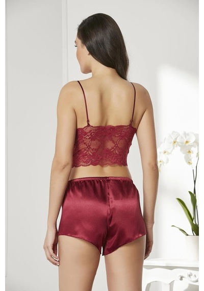 Pierre Cardin 7005+gc225 Çeyizlik Terlikli Şifon Dantelli Saten 4'lü Set -bordo