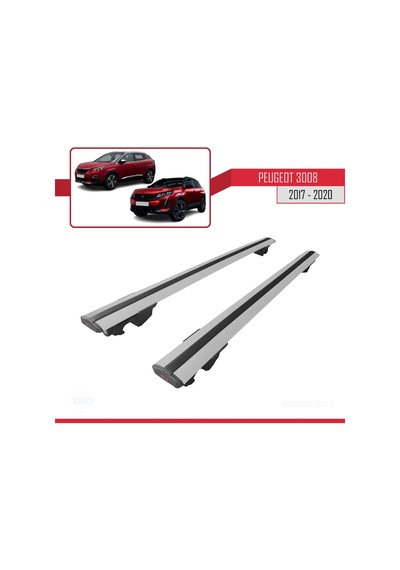 Peugeot 3008 2017-2020 Arası İle Uyumlu Hook Model Anahtar Kilitli Ara Atkı Tavan Barı Gri