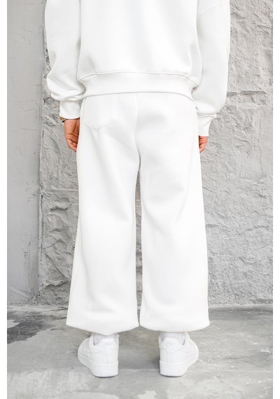 Beyaz Cozy Basic Paça Lastik Oversize Eşofman Beyaz