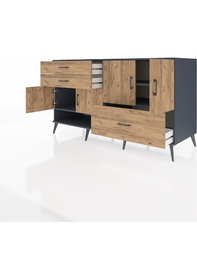 Kronos Konsol 3 Raflı 3 Çekmeceli 4 Kapaklı 176x59x99 Antrasit-ça Antrasit-çam