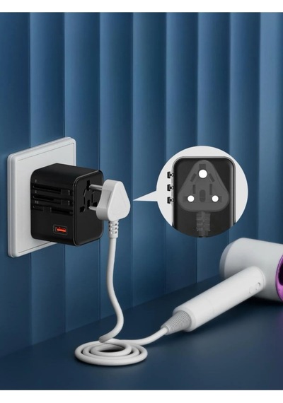Evrensel Eu Us Au Uk Priz Fiş Çevirici Dönüştürücü Uyumlu Seyahat Adaptörü 2x Type-c 1x Usb