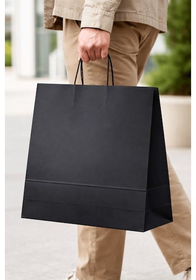 Elit Burgu Saplı Kraft Çanta Mavi Fsc Sertifikalı Kağıt Poşet Butik Hediye Torbası 36x12x41 Cm 25li