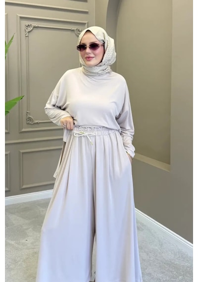 Balenbi Kadın Modal Kumaş Oversize Bol Paça Pantolon Rahat Kalıp İkili Tesettür Takım 1222 - Premium Seri Taş Balenbi Kadın Modal Kumaş Oversize Bol Paça Pantolon Rahat Kalıp İkili Tesettür Takım 1222 - Premium Seri Taş
