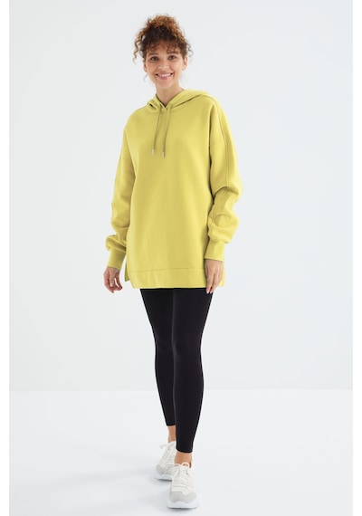 Tommy Life Limon Reglan Kol Basic Kapüşonlu Oversize Sweatshirt Tunik - 97242 Limon Sarısı