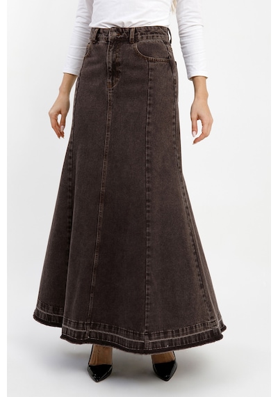 Vellichor Kadın A Form Kahverengi Denim Etek Çok Renkli