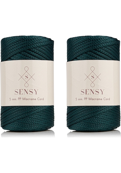 Sensy Premium Polyester Makrome Ipi 5 Mm Pp Cord 2'li Set Yeşil, Jumbo Ip, Makrame, Supla, Çanta Ipi