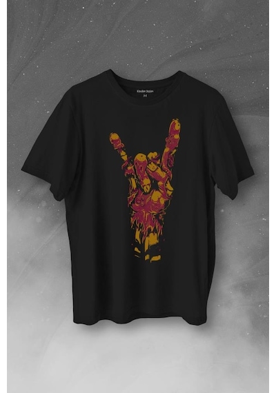 Hey There Rock Hand Rockstar Urban Baskılı Tişört Unisex T-shirt 001