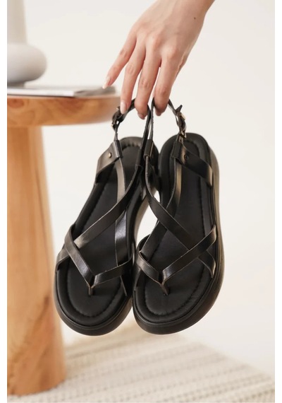 Trendella Siyah Hakiki Deri Sandalet Tr31my60f