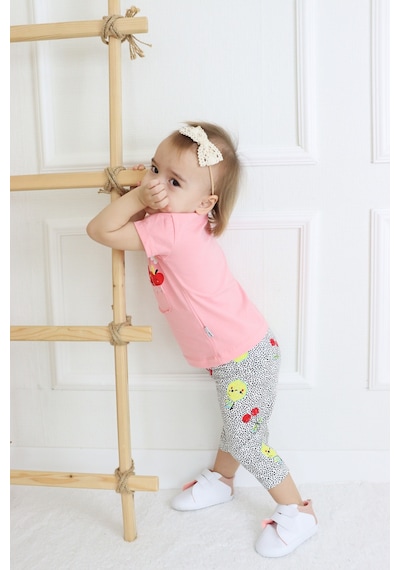 Harika Kids Kız Bebek Kaprili Kısa Kollu Kiraz Baskılı Yazlık Basic Alt-üst Takım 6-24 Ay 001