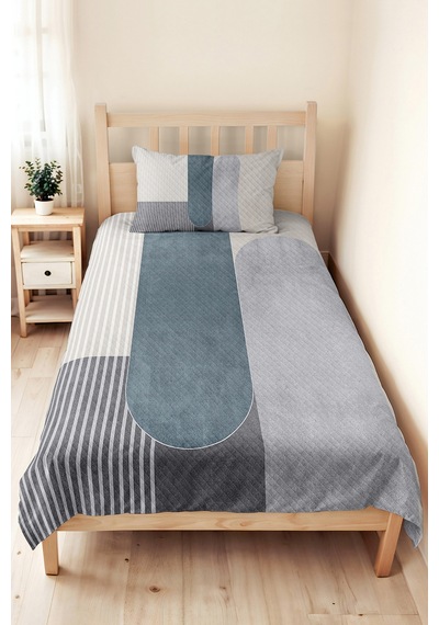 Mavi Geometrik Modern Genç Odası Tek Kişilik Pike Takımı-çizgili Gri 160x220cm Kapitone Yatak Örtüsü Mat Avlu Nüansı