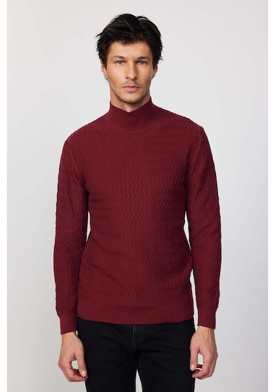 Tudors Slim Fit Dar Kesim Yarım Balıkçı Yaka Desenli Tüylenmeyen Bordo Erkek Triko Kazak-29581 Bordo Tudors Slim Fit Dar Kesim Yarım Balıkçı Yaka Desenli Tüylenmeyen Bordo Erkek Triko Kazak-29581 Bordo