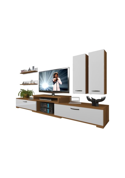 Decoraktiv Flex 5d Slm Tv Ünitesi Tv Sehpası - Ceviz Beyaz Ahşap - Beyaz