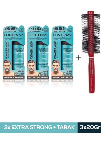 Fontenay Saç Şekillendirici Pudra Toz Wax Mat Effect Mavı 20gr X3 + 1018 Tarak'ı 4'lü Set