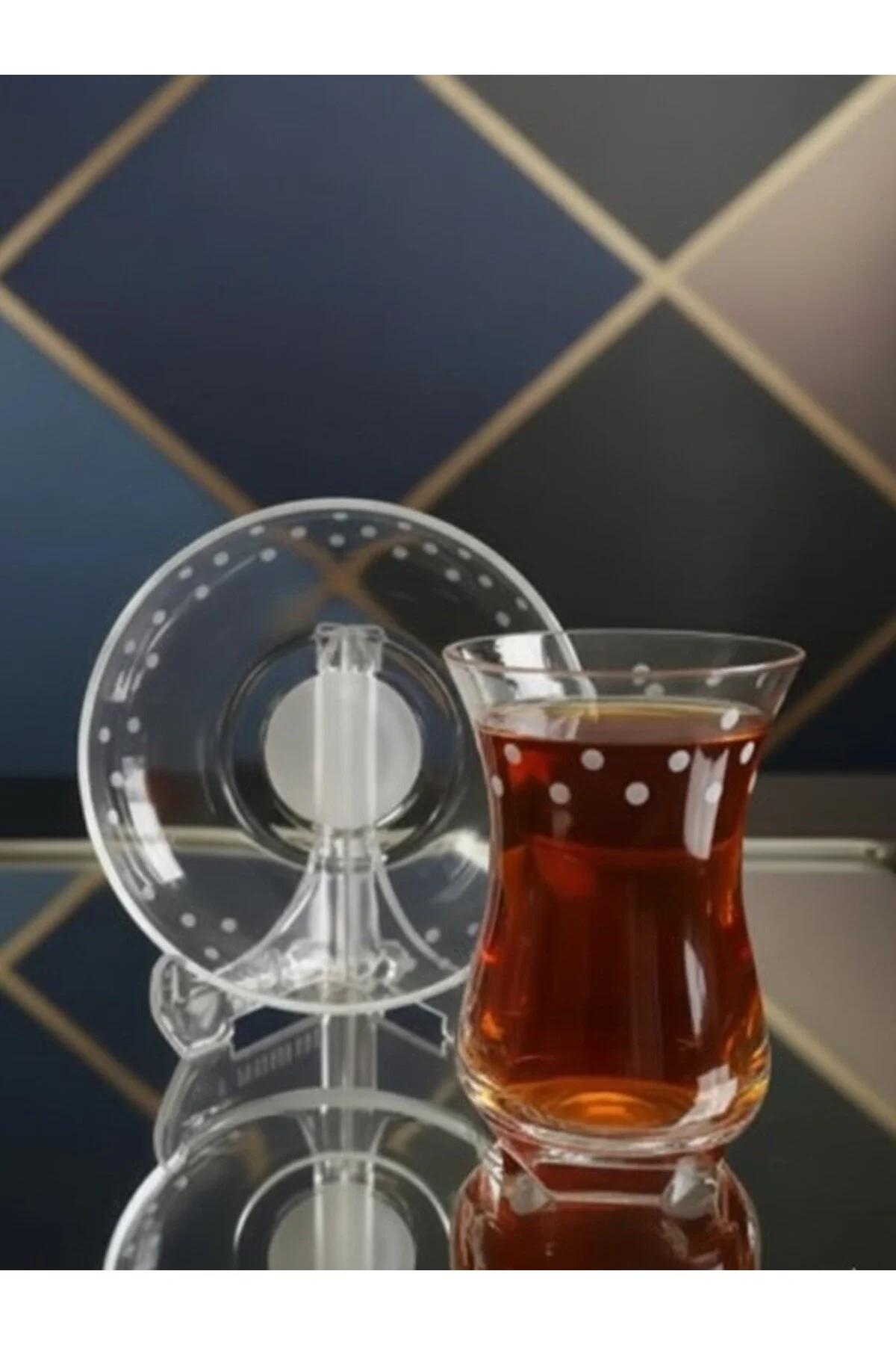 Paşabahçe Ajda Nokta Dekorlu 12 Parça Çay Takımı 155 Cc El Dekoru & Soğuk Kesme Premium Şeffaf