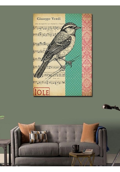 Kanvas Tablo Müzik Notaları Ve Kuş Motifi 70cmx100cm