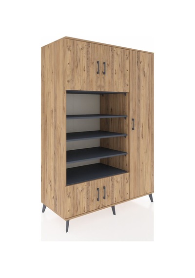 Kronos Dolap 11 Raflı 5 Kapaklı 132x59x195 Çam-çam/antrasit Çam