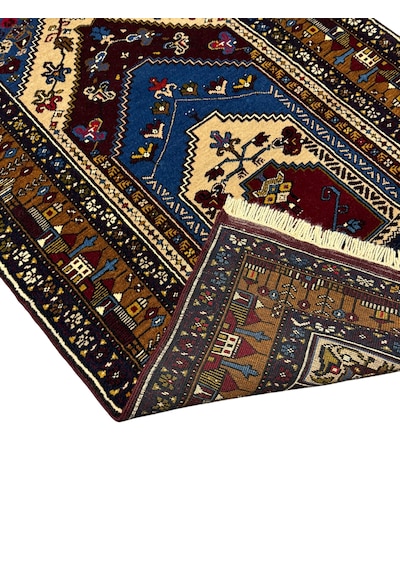 El Dokuma Sıfır Yahyalı Halısı 110x187 Kemerli Model Kök Boya %100 Yün Halı Lacivert