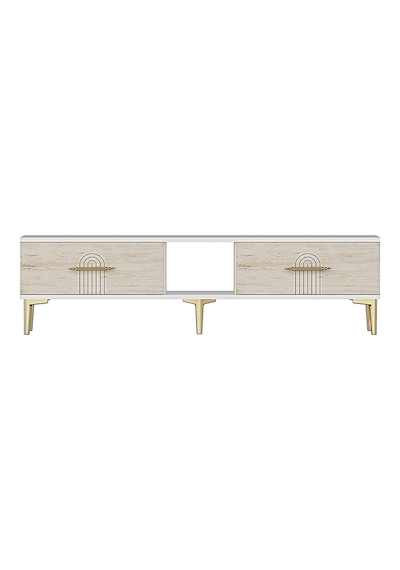 Tsa1515btg İda Tv Sehpası Beyaz-traverten-gold 150cm Beyaz - Traverten - Altın