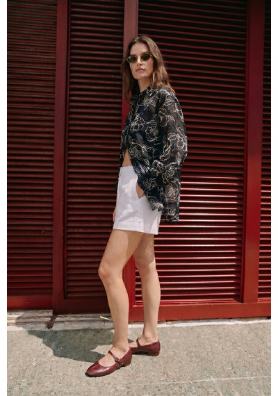 Sateen Nakış Detaylı Gömlek - Siyah-137497
